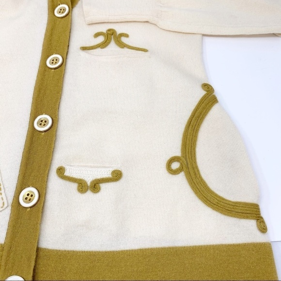 Anthropologie Sleeping on Snow Wool Ivory Embellished Cardigan Sweater Pockets S - Picture 4 of 11